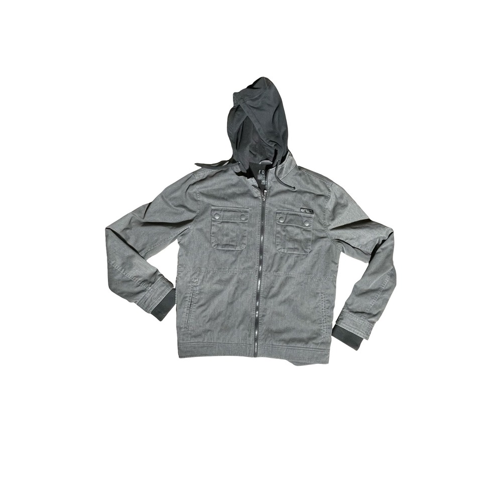 Fox Racing Mens Hooded Canvas Utility Jacket Grey Full Zip Moto L